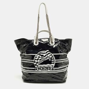 Chanel La Pausa Black/white Coated Canvas Shopper Tote